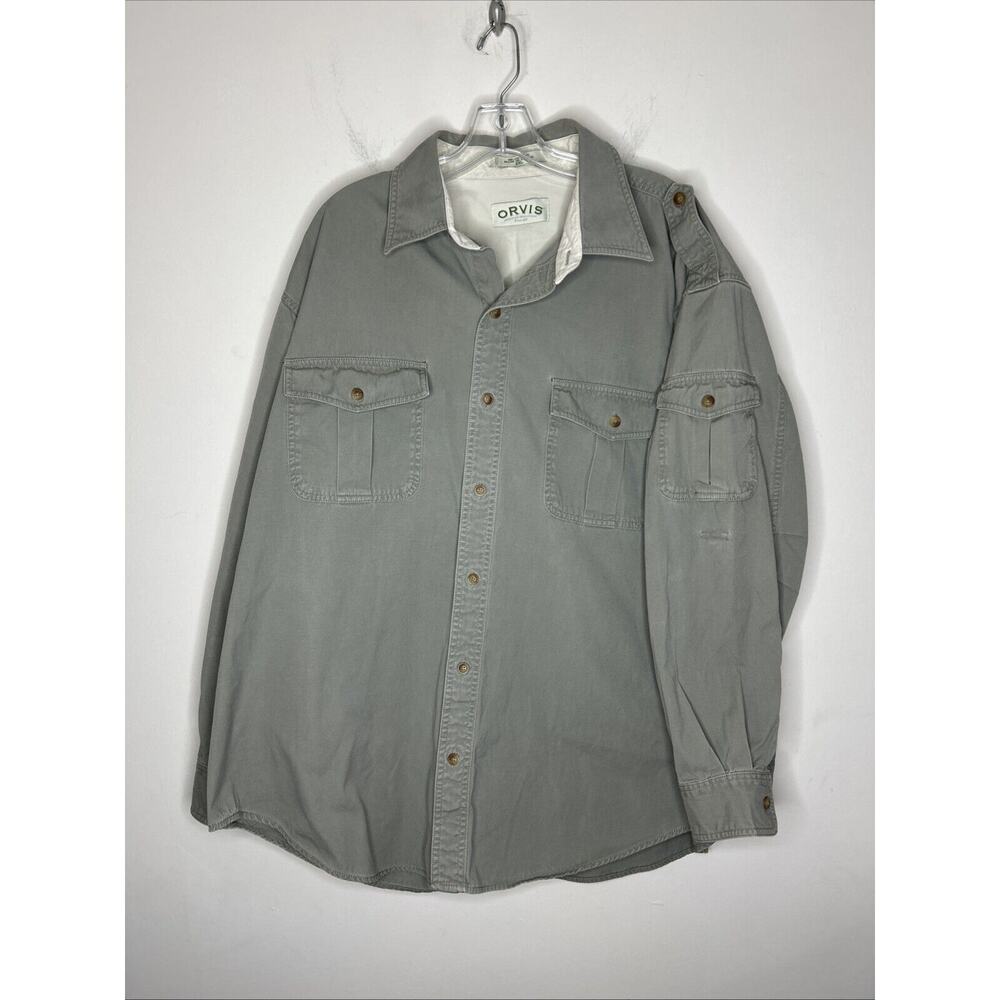 Orvis Men’s XXL Long Sleeve Shirt Olive Green Thick 100% Cotton